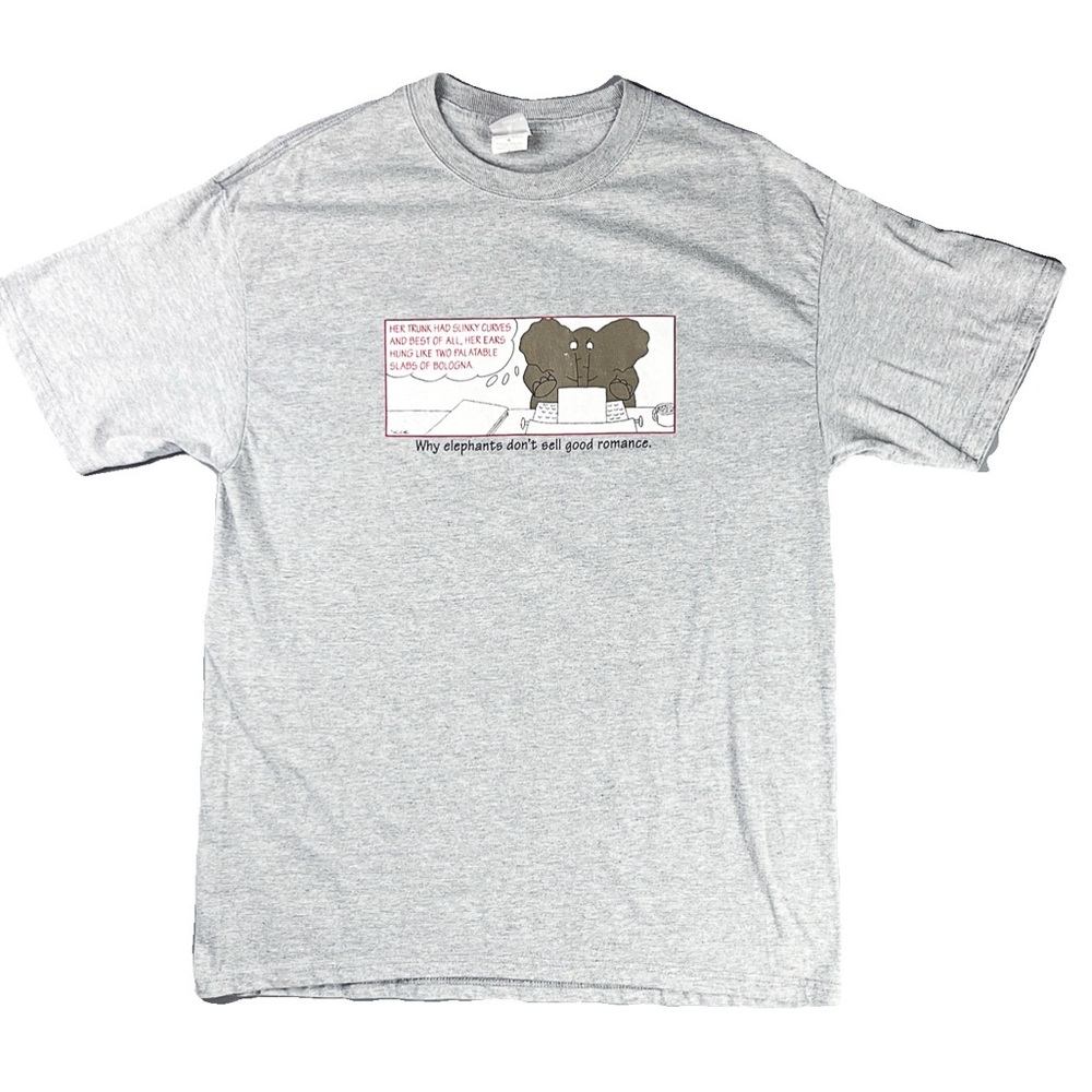 Vintage Graphic T-Shirt | 90's Funny Humor Comic Graphic Grey T-Shirt, Elephant